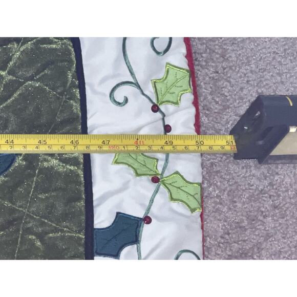 50" Poinsettia Velvet Sateen Pierced Quilted Embroidered Christmas Tree Skirt - Picture 11 of 12